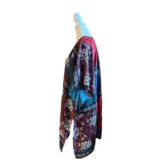 Free People Kimono Mon Cheri Silky Satin Floral Paisley Patchwork One Size Boho - Picture 9 of 12